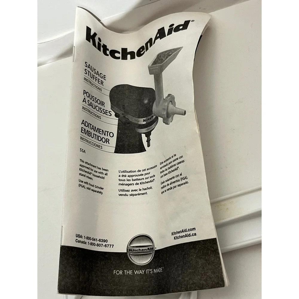 KitchenAid Food Grinder and Sausage Stuffer Attachment Set FGA SSA White Silver
